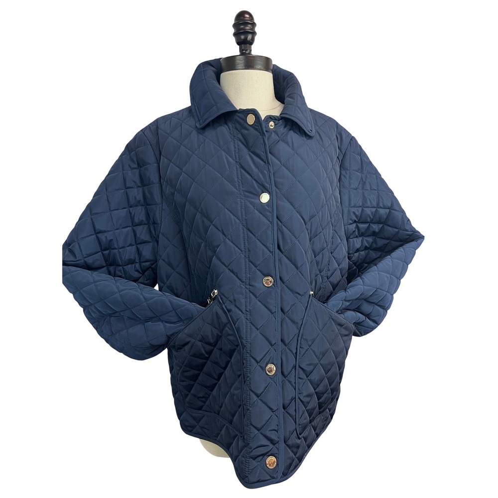 Michael Kors Quilted Jacket Womens XL Navy Blue Excellent Gold Hardware Snap